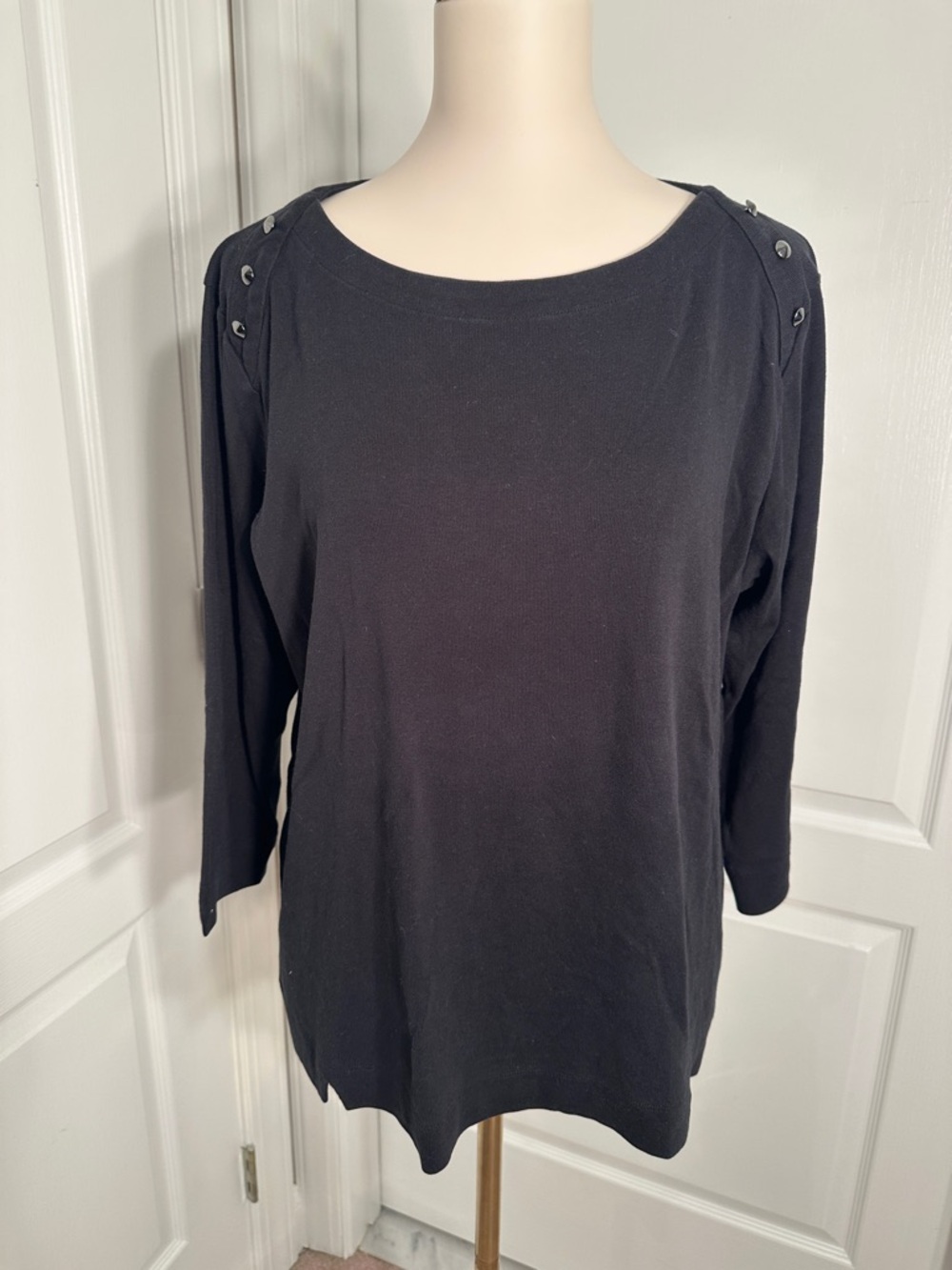 Rafaella Women’s Black Button-Shoulder Knit Top Sz 1X